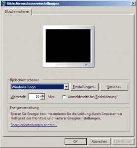 Bildschirmschoner-Menü von Windows 2008 Server
